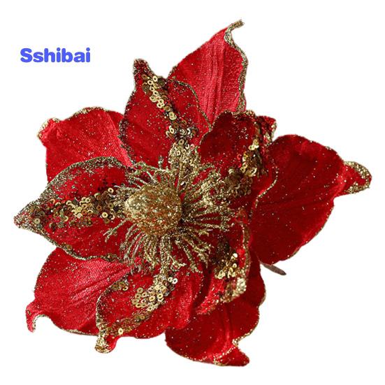Glitter Artificial Flower Christmas Tree Decoration Vibrant Color Realistic Looking Easy To Hang Faux Flower Holiday Party Ornament