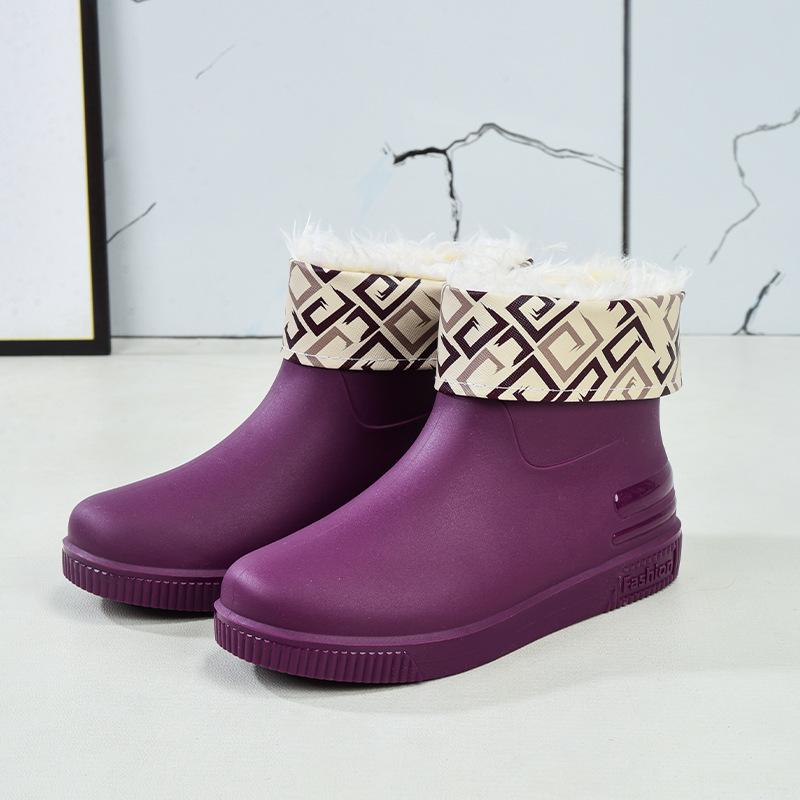 Women's Rain Shoes Low Tube Fashion Water Shoes New Non-slip Rain Boots Durable Kitchen Adult Warm Water Boots Rubber Shoes