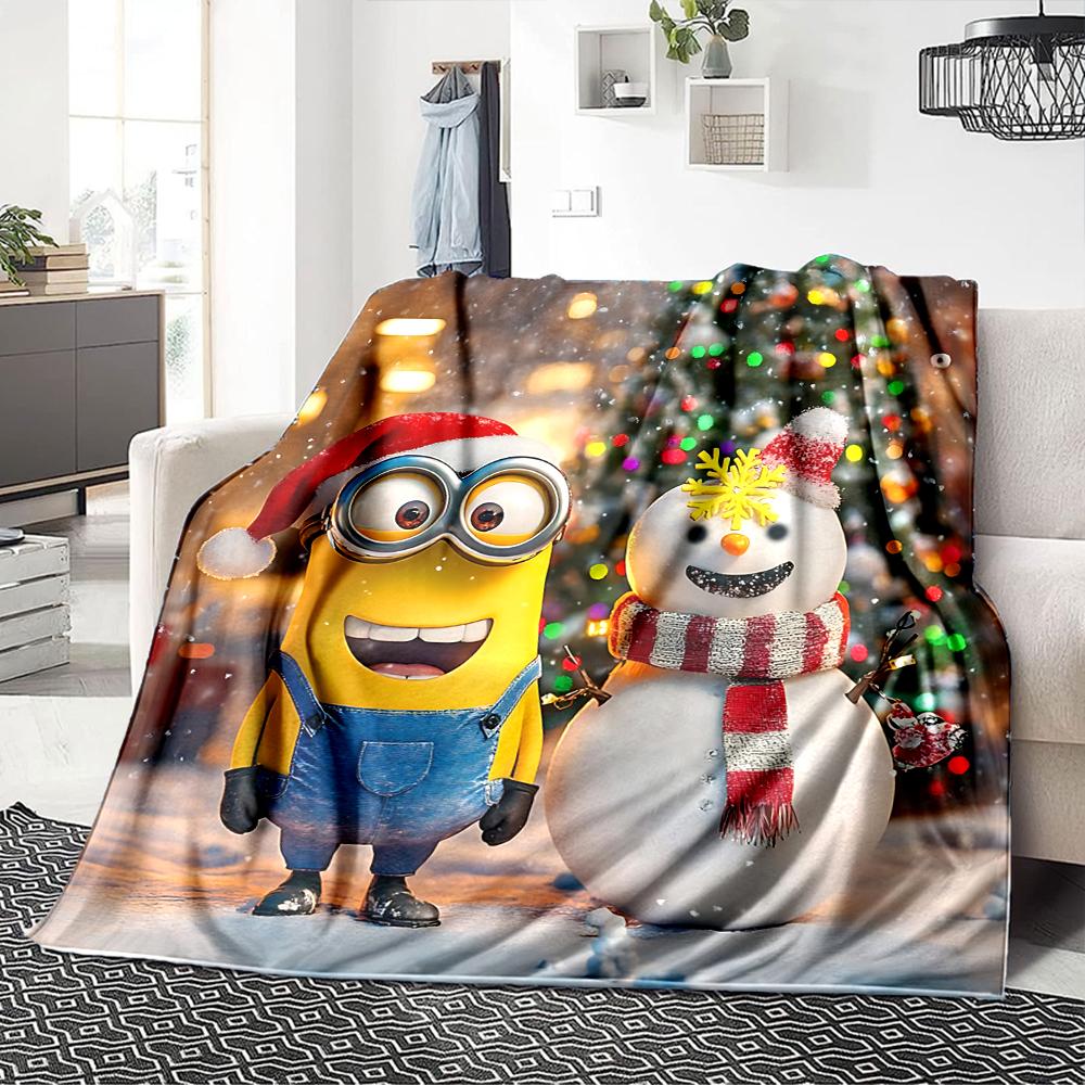 1Pc Christmas Minions Gift Night Blanket Soft Throw Blanket For Home Bedroom Bed Sofa Travel Office Solid Christmas Blanket