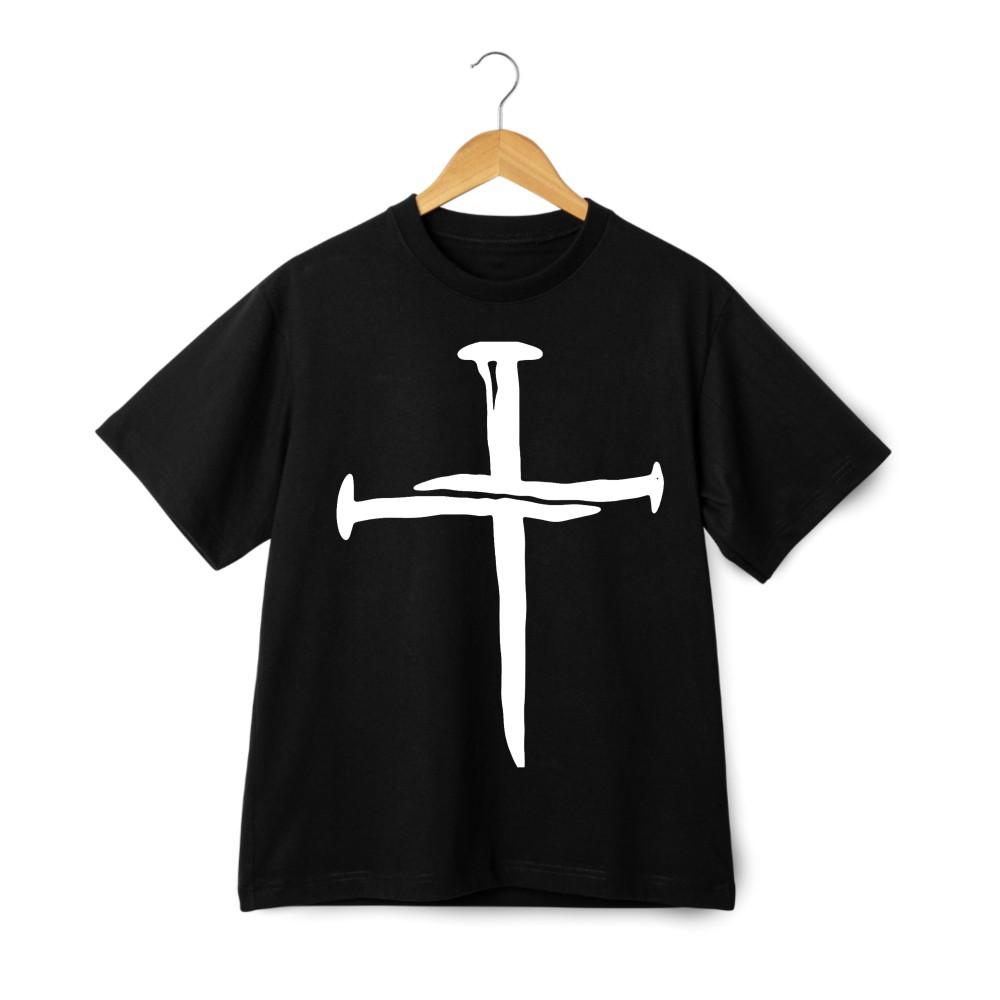 Unisex Gothic Washed T-Shirt Nails Cross Christian Faith Religious Casual Tee XXL