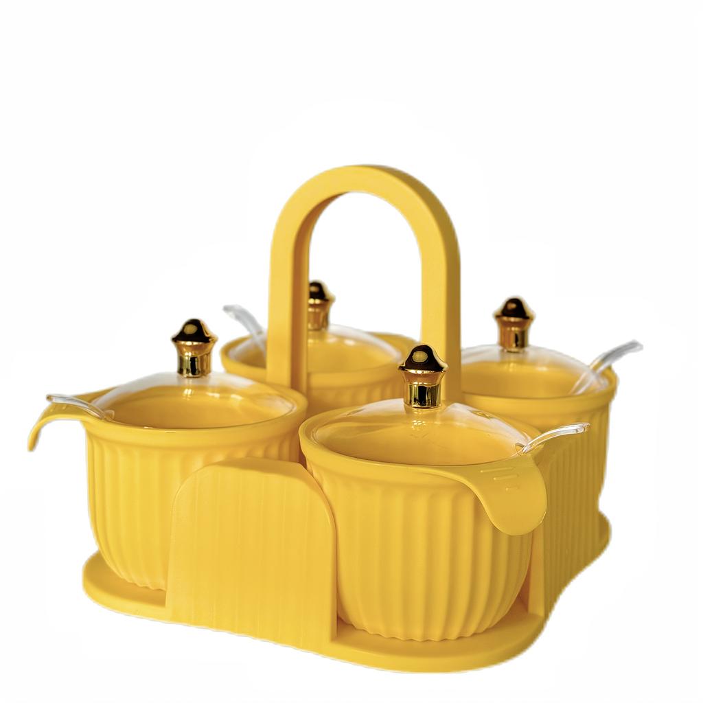 Kreatives 4-Fächer-Gewürzglas-Set für die Küche mit Griff Transparentem Deckel Gewürzbox Gewürzzubehör Küchenzubehör