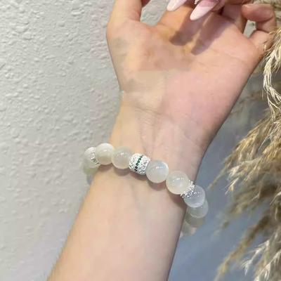 Natural Moonstone Bracelet Women Calming Energy Smooth Bead 6mm 8mm 10mm Zodiac Style Fashion Accessory