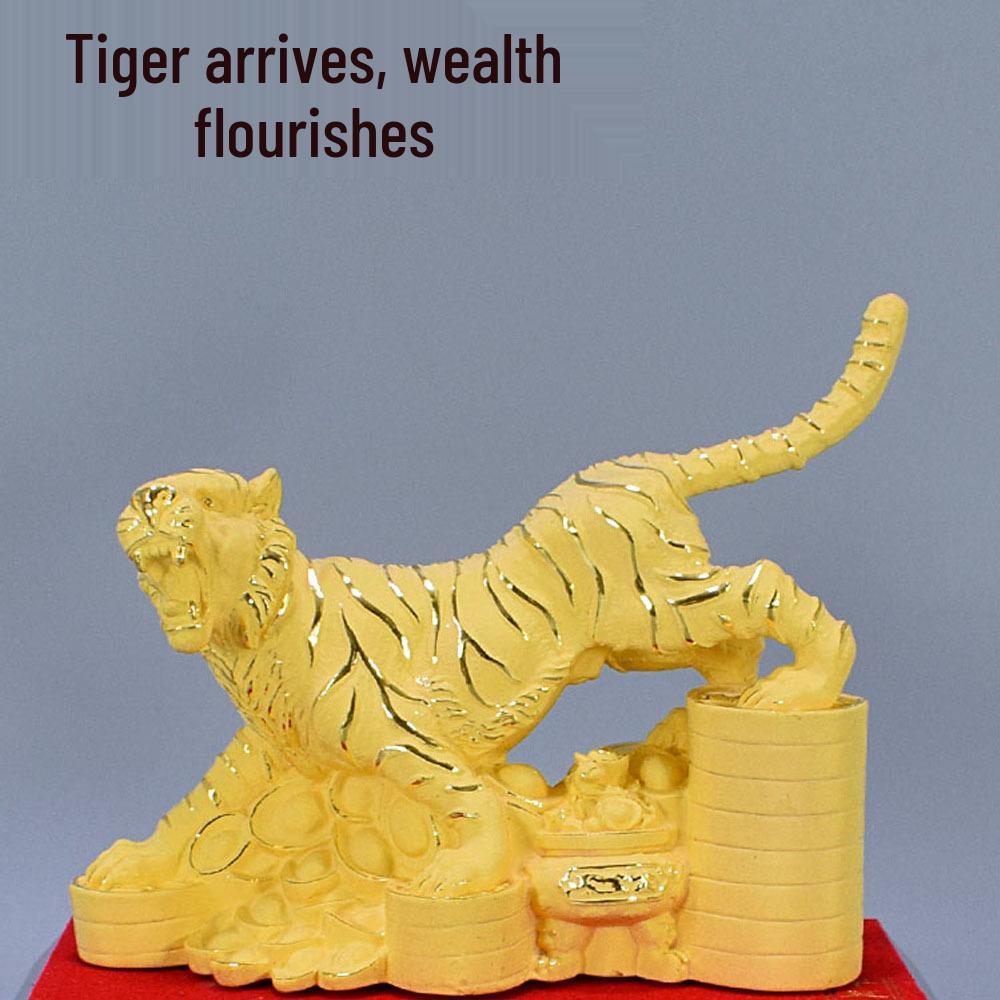 Flocked Sand Gold Tiger with Wings Zodiac Figurine: Wealth Attraction Ornament for Office or Living Room H571