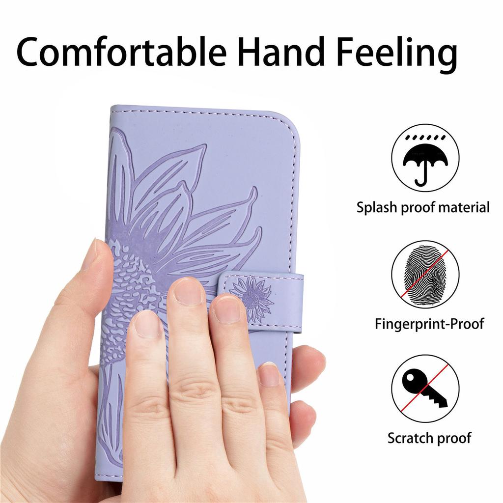 For TCL 60 NxtPaper 4G Case Sunflower Imprint Leather Wallet Phone Cover with Wrist Strap