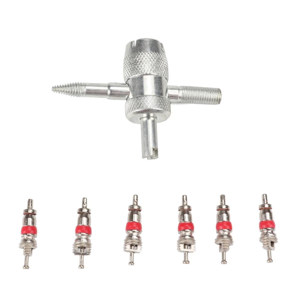 7PCS 6 Valve Cores Tire Valve Core Tool Silver Valve Core Kit Durable 4 in 1 Valve Tool  Tire Repair