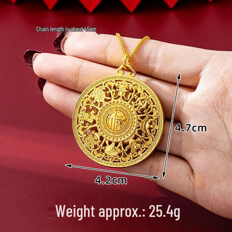 Vietnam Heritage Eight Treasures Compass Necklace – Hollow Fu Character Round Pendant, Long-Lasting Color Jewelry