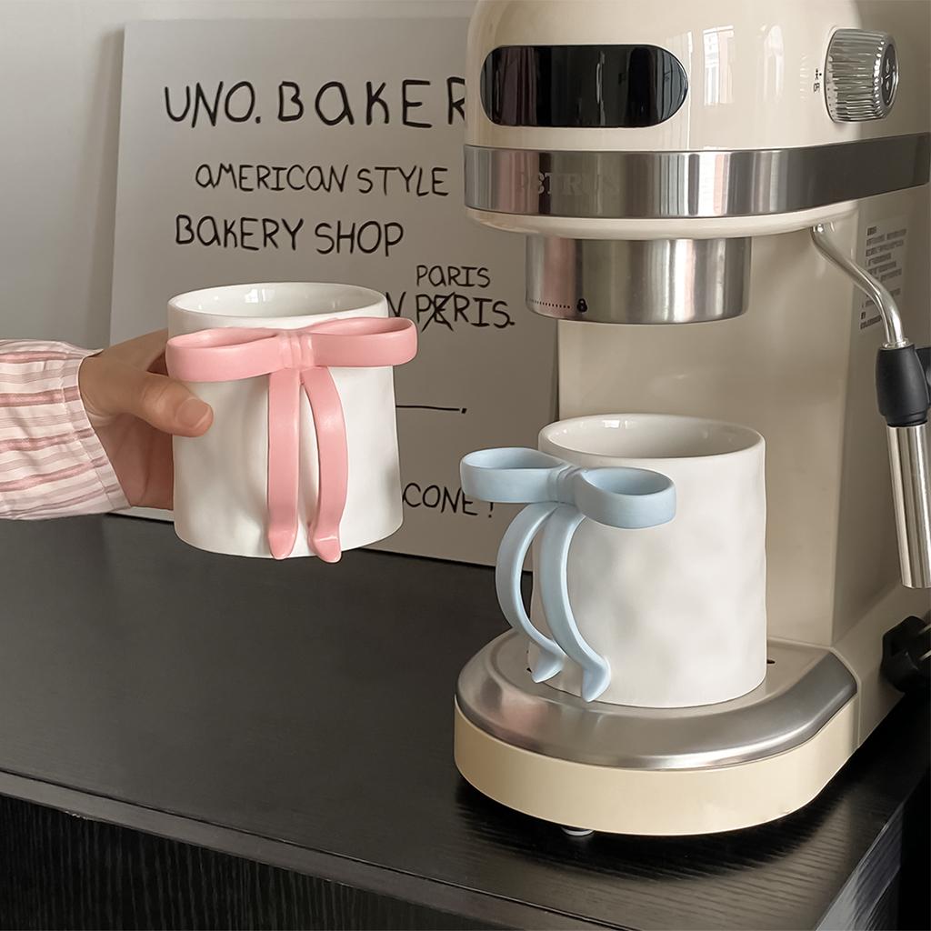 1Pc Creative Design Bow Mug Handmade Frosted Touch Coffee Cup Drinking Cup Latte Cup Milk Cup, Birthday Gift, Couple Cup Gift