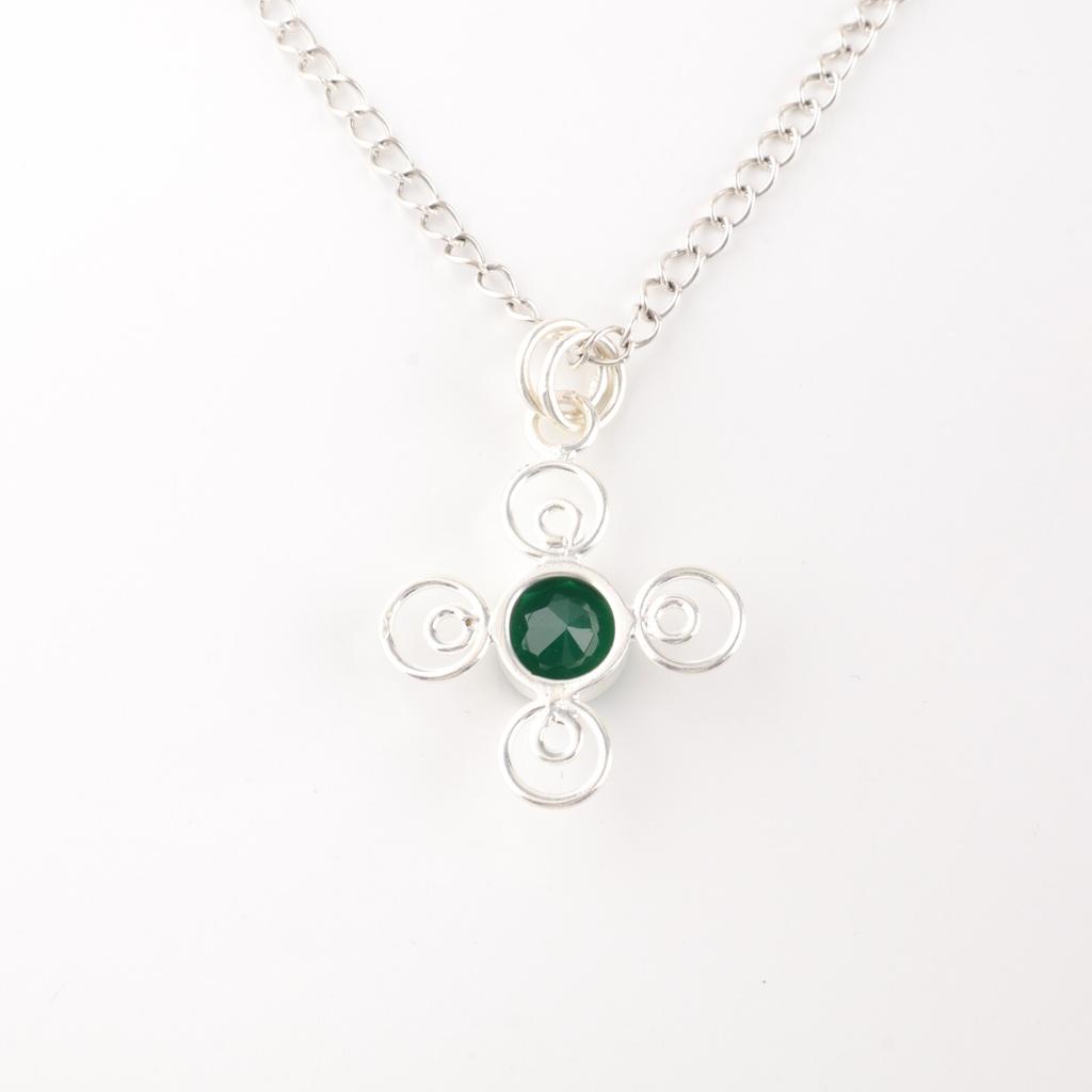 Green Onyx Gemstone 925 Sterling Silver Jewelry Handmade Pendant Gift For Mom PP-41-20