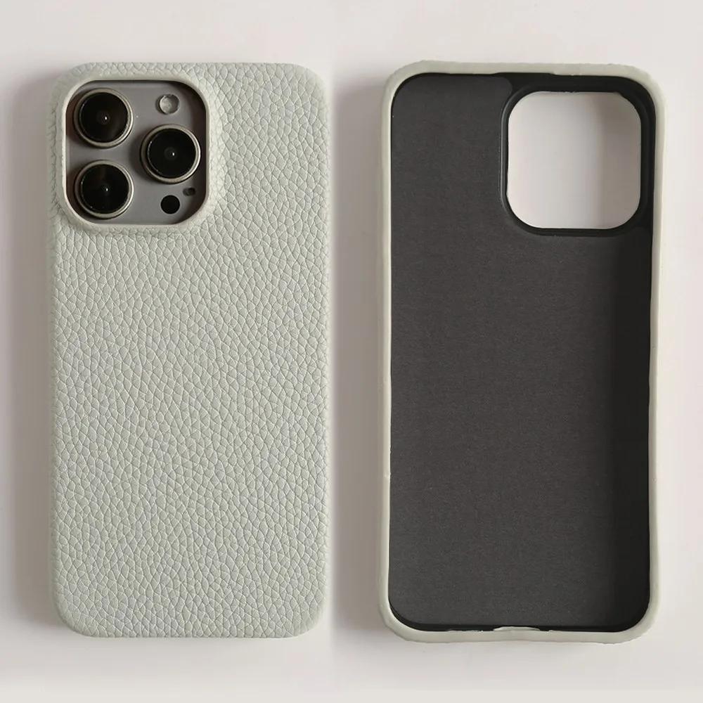 Full Grain Wrapped Genuine Leather Phone Case For Iphone 16 Pro Max Cases 15pro 14Pro  Back Cover Shockproof Cases Coque