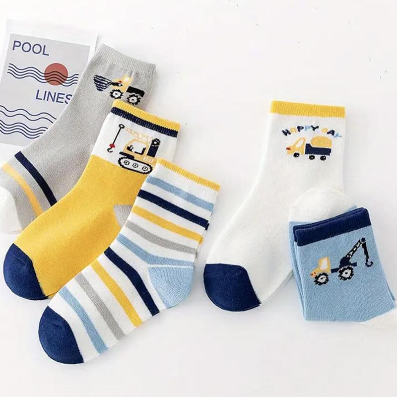 5Pairs Car Pattern Children Socks Spring Autumn Kids Mid Tube Sock Fashion Boys Sports Socks Soft Cotton Baby Footwear 1-8Year