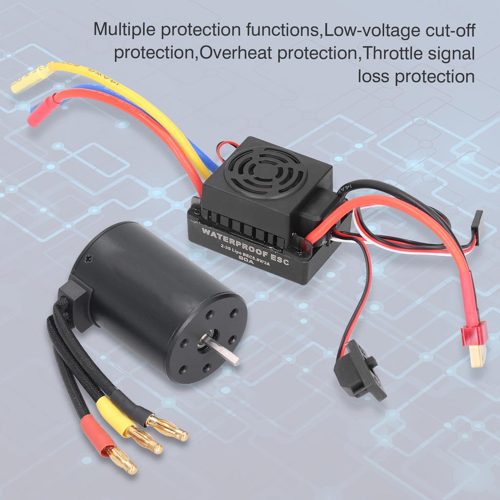 3650 Waterproof 3900KV Brushless Motor 60A Brushless ESC Parts Set for 1/10 RC Car
