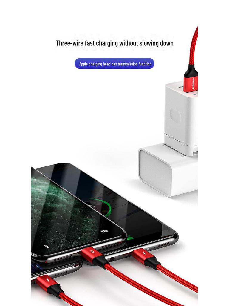 PISEN Aluminum Alloy 3-in-1 Braided Data Cable for Apple, Android, Type-C Devices