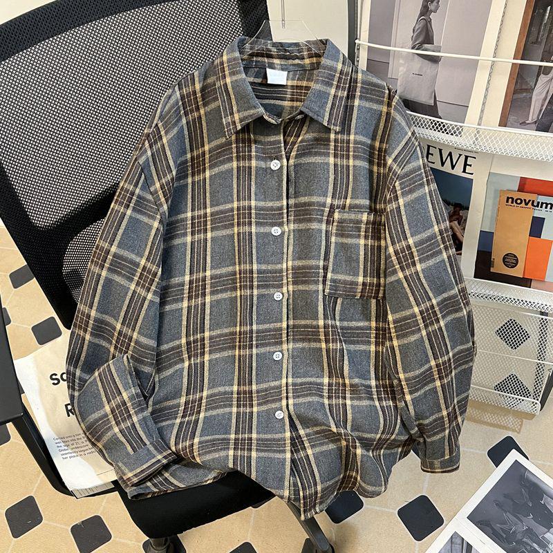 

European-American Retro Casual Lapel Long Sleeve Cardigan Shirt for Women S коричневий