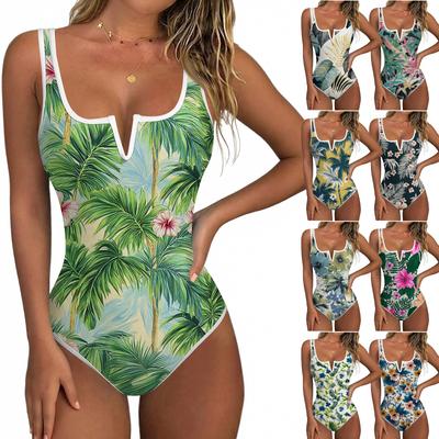 Women's Color-Blocked One-Piece Swimsuit With A Sexy V-neck