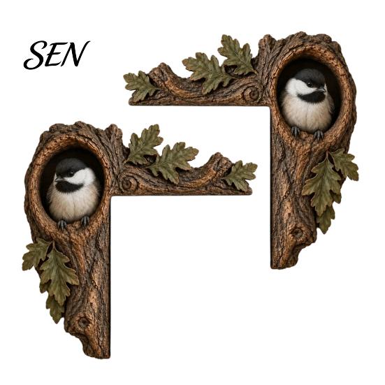 Saisonale Innendekoration 2 Stück Baumhöhle und Tier Holztür-Topper, Rustikaler Waldstil Dekorativer Weihnachts-Rahmen-Eckdekor, 2D