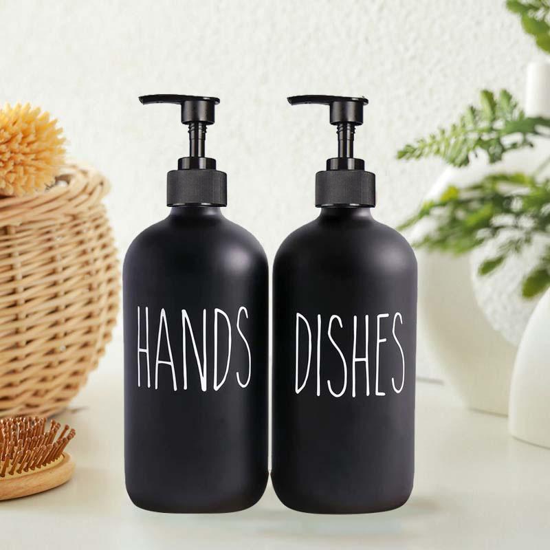 Juego de dispensador de jabón para platos de 500 ml para fregadero de cocina, jabón de manos, platos, detergente, botella de almacenamiento, botellas rellenables, color negro y blanco
