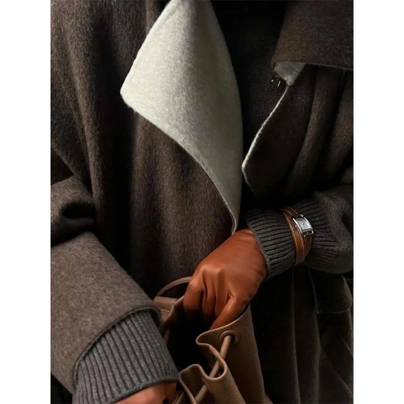 Fashion Solid Oversized Women Woolen Overcoat Elegant Lapel Long Sleeve Single Breasted Jackets Autumn Lady High Street Outwear