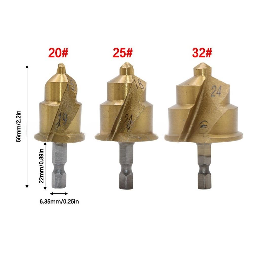 

3pcs 20/25/32mm PPR Stepped Drill Bit Hexagon Handle Triple-Spiral Water Pipe Drilling Reaming Expanding Depth-limiting Bits China Mainland