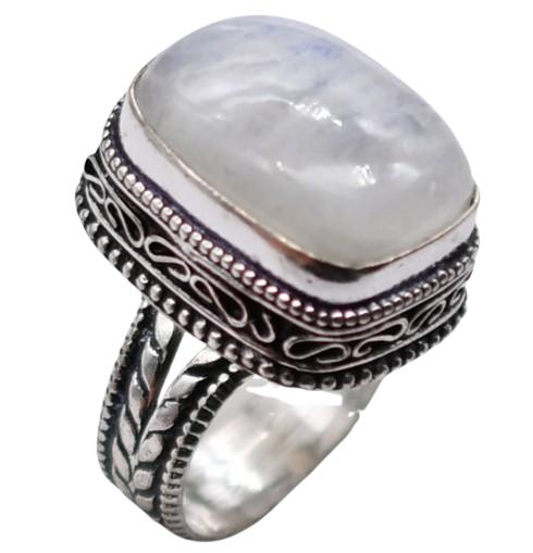 Moonstone Natural Gemstone Antique Silver Plated Ring US Size-7.5 A 452
