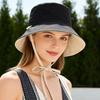 Reversible Bucket Hat with Chin Strap, Sun Protection Windproof Fisherman Cap for Women
