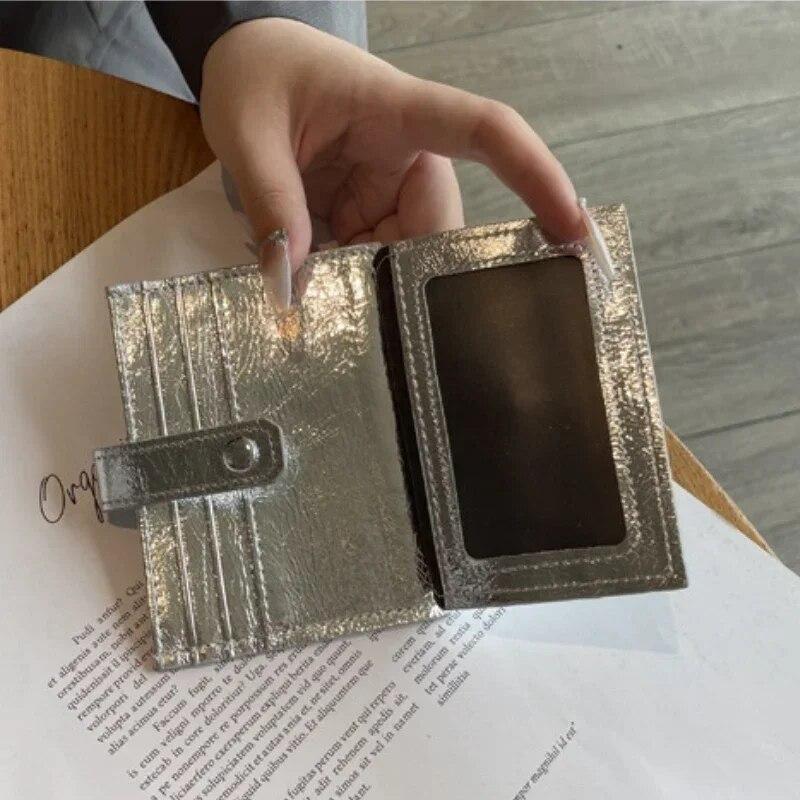 New Fashion Silver Genuine Leather Card Storage Bag Multi-card Slot Ultra-thin Card Holder ID Bag Mini Cute Wallet for Women
