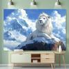 Weißer Löwe Schneeberg Digitaldruck Polyester Wandbehang Wandteppich Dekorativ Wohnzimmer Schlafzimmer Büro Hintergrund Geschenk