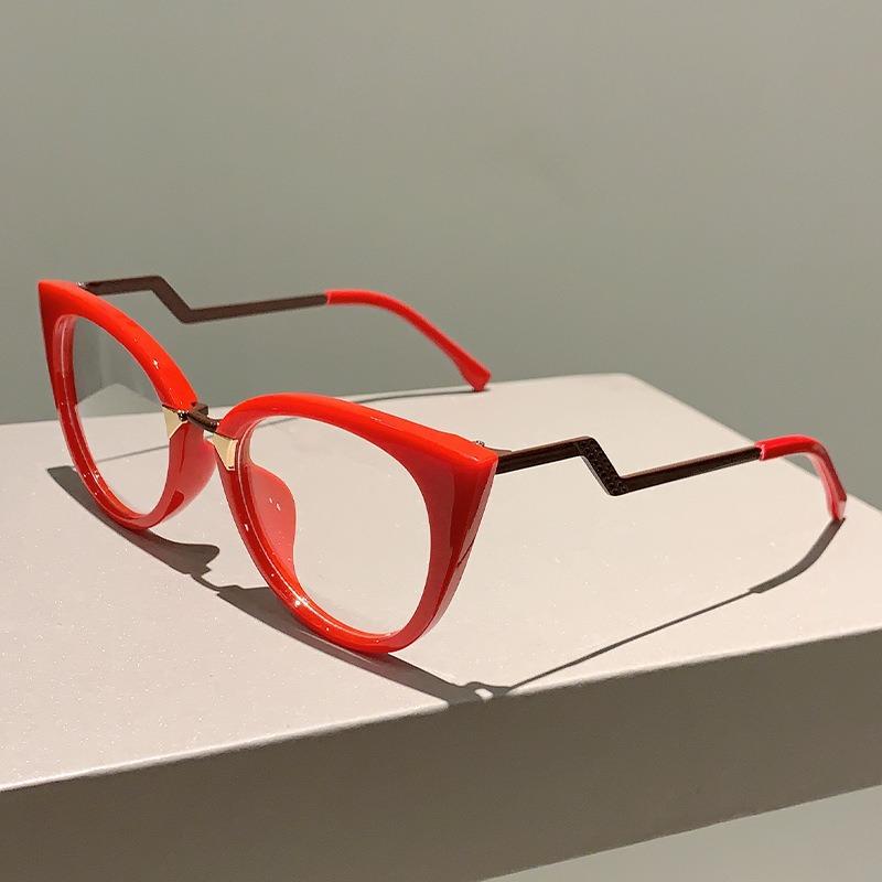 Vintage Flache Leichte Cat-Eye Große Fassung Blaulichtfilterbrille Damen Mode Halbe Metallseite High Definition Brille