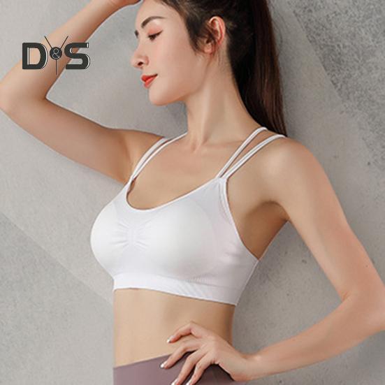 Women Sport Bra Multi Strap Hollow Out Back Push-up Vest Bra Quick-drying No Wire Seamless Gym Jogging Bra with Removable Padding
