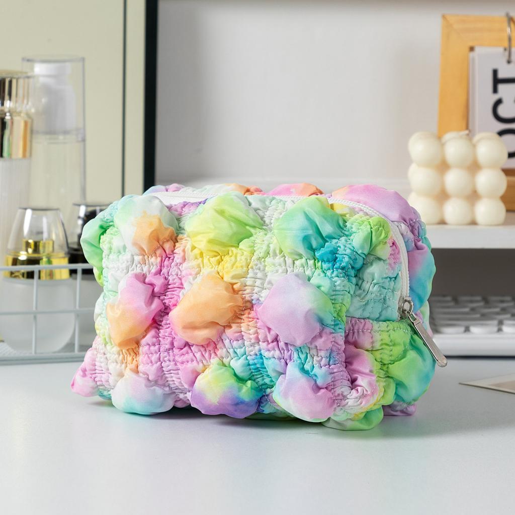 New Bubble Plaid Makeup Pouch Cute Cosmetic Bag Organizer for Women Handheld Clutch Portable Waterproof Travel Toiletry Bag