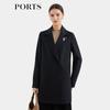 Ports Women's Fall 2025 Black Wool & Cashmere Lapel Coat