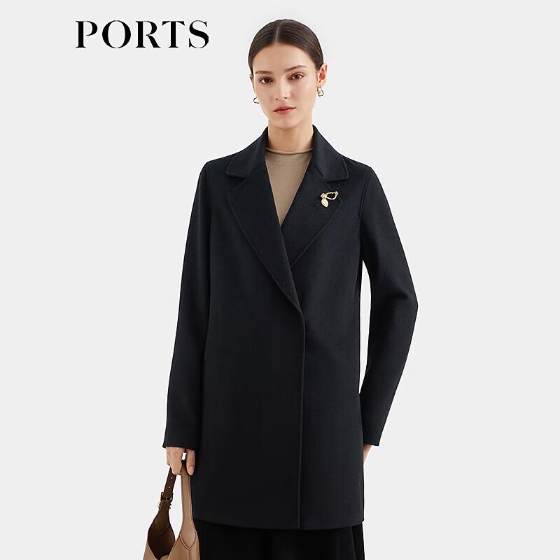 Ports Women's Fall 2025 Black Wool & Cashmere Lapel Coat