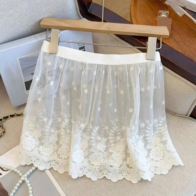 Transparent Lace Underskirt Slips Embroidery Flower Mesh Underskirt Slips Dress  Girls