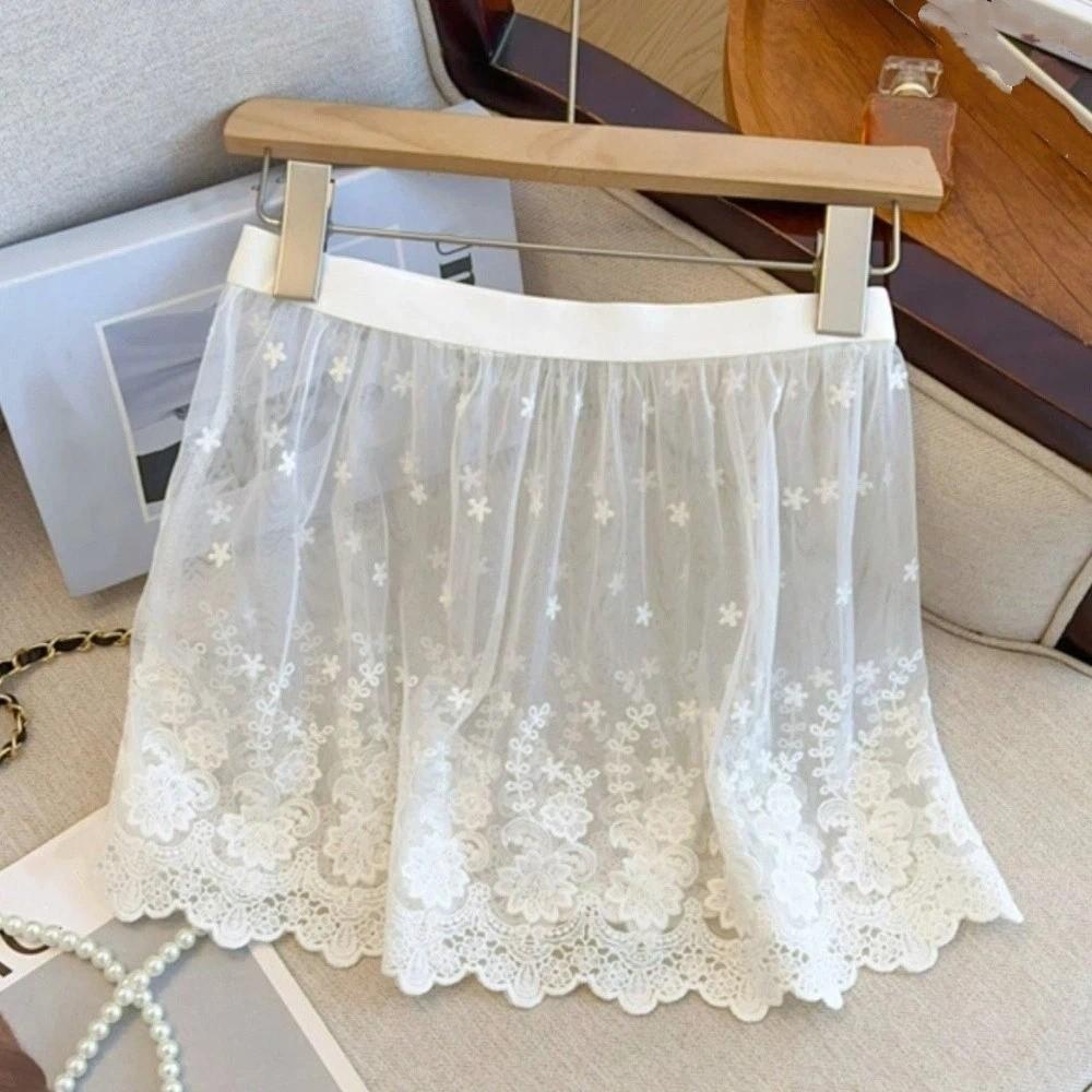 Transparent Safety Skirt Petticoat Embroidery Flower Mesh Underskirt Slips Dress  Female