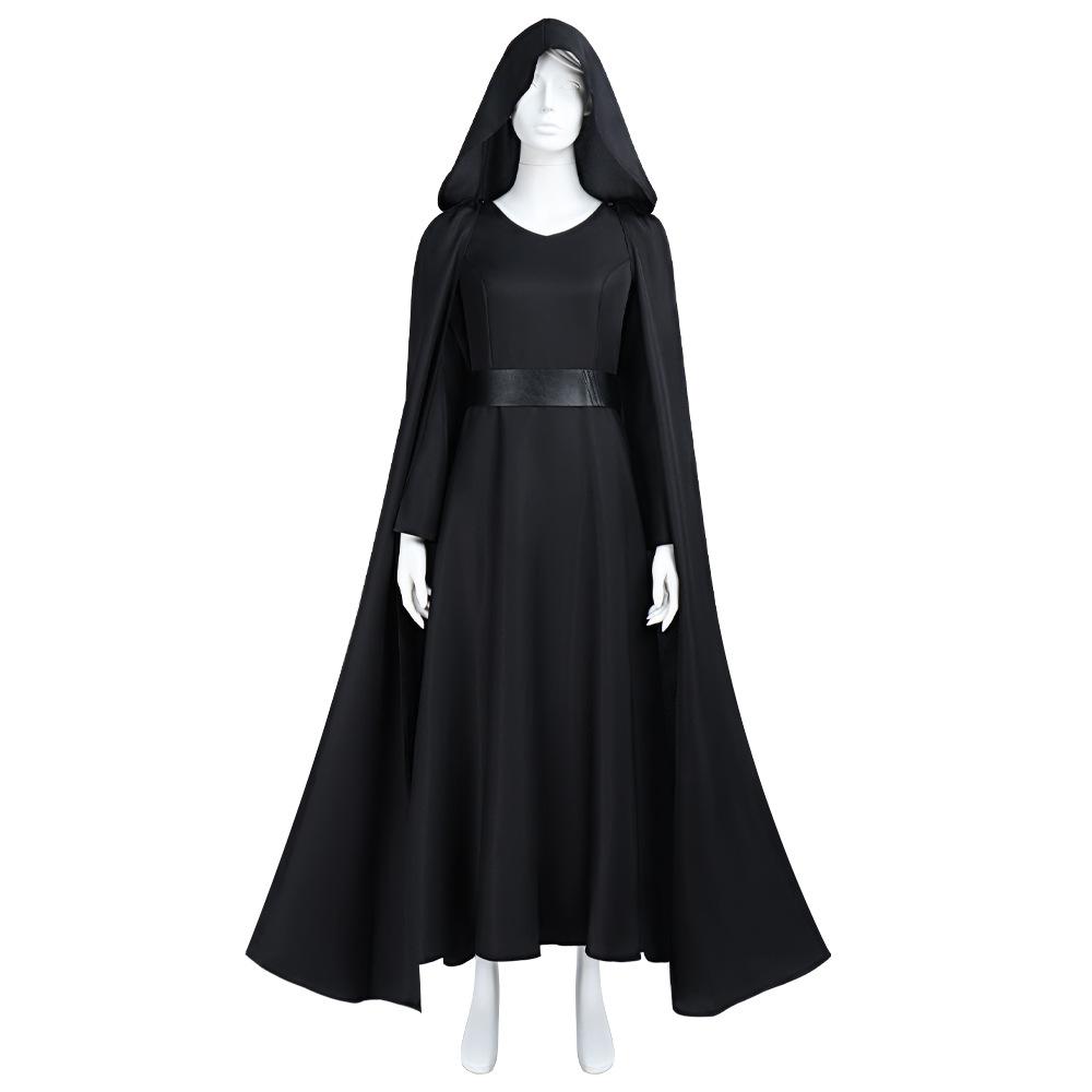 Women Black Hooded Cloak Cosplay Costume 3‑Piece Set