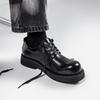 Niche Leather Big Head Derby Shoes Men's British Style Black Round Head Platform Small Leather Shoes Heightening Versatile Commuter Trendy Shoes
