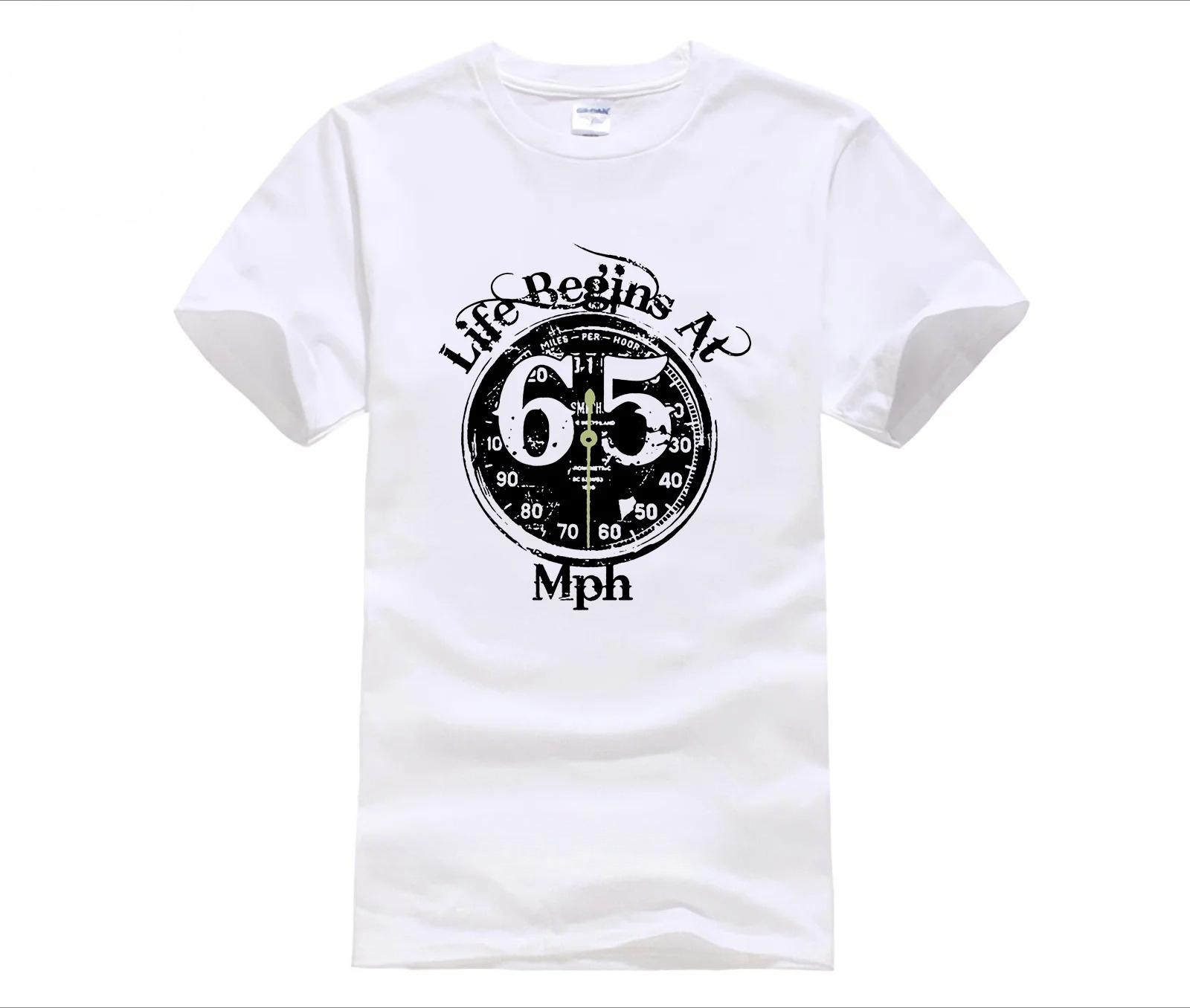 Birthday Biker Life Begins At 65 Mph Sixties Motorcycle Print Tshirt Casual Short Sleeve Tee S