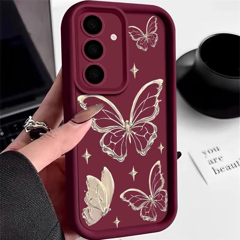 

Gold Butterfly Print Phone Case for Samsung Galaxy A56 A55 A36 A35 A26 A25 A15 5G A24 A23 A22 A52 A71 A72 4G Cover A70