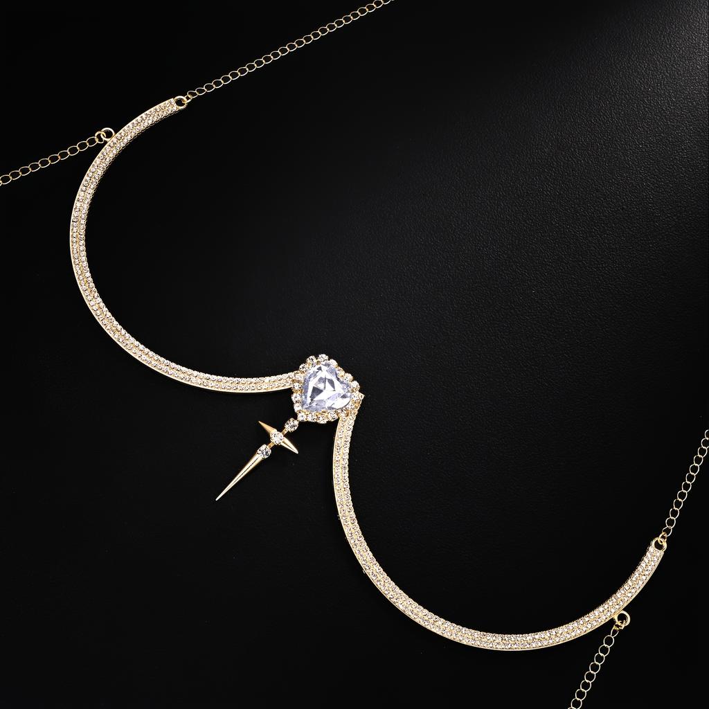 Golden Cross Heart Bra Chain Western Nightclub Sexy Rhinestone Body Chain Women