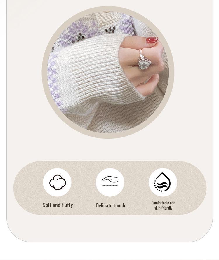 Women's Retro Jacquard Cashmere Sweater - French Lapel, Polo Collar Knit Outerwear for Autumn/Winter