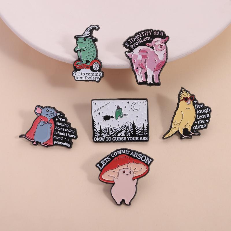 Whimsical Frog Wizard Enamel Pins Off To Commit Tom Foolery I Identify As A Problem Animal Brooches Lapel Badge Jewelry Gifts