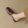 Fashion 2025 Summer Women Mules Split Leather Shoes for Women Square Toe Low Heel Shoes Cover Toe Slip-on Women Sandals Retro Slippers
