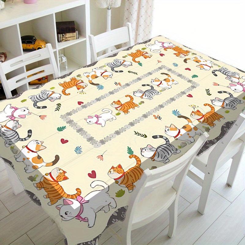 Cartoon Cat Design Rectangle Waterproof Tablecloth for Table Decor Reusable Kitchen Dining Tablecloth Wedding Party Decorations