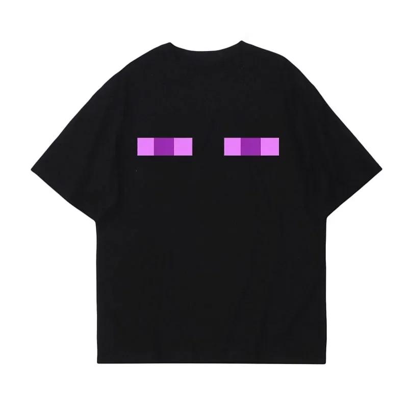Two Symmetric Purple Gradient Pixel Block Rectangle Graphic T Shirt Minimal Simple Pixel Print Black Cotton Short Sleeve Tee