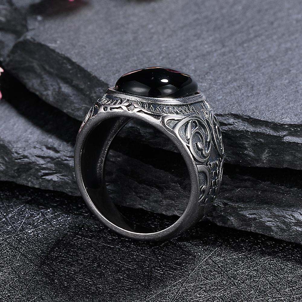 CopperJewelry Ring Natural 10*15mm Big Black Agate Stone Vintage Ring for Women Party Gifts
