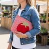 Tomato Makeup Bag Red Pencil Pouch Minimalist Grid Cosmetic Bag  Girls