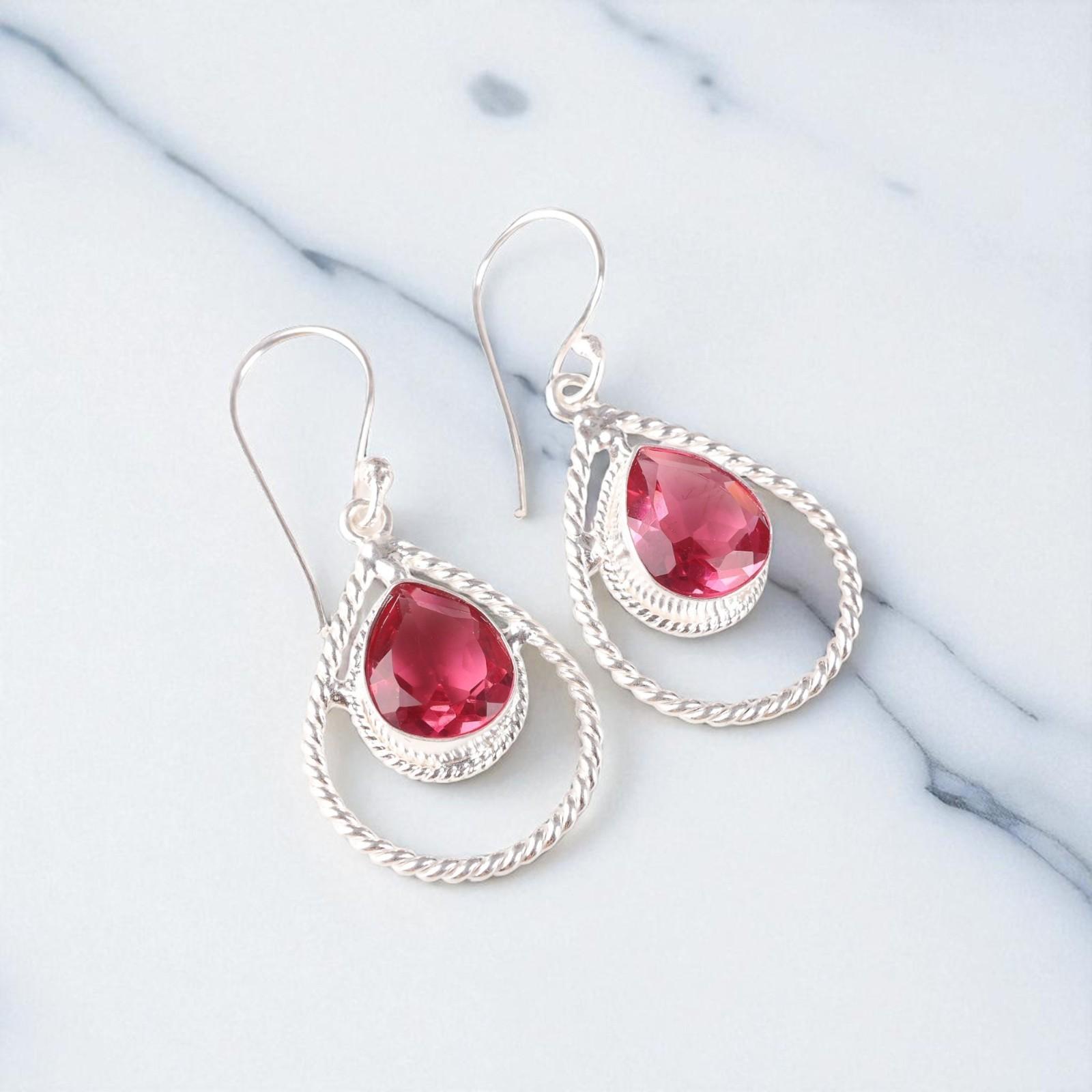 

Pink Tourmaline Gemstone 925 Sterling Silver Jewelry Handcrafted Earrings 1.70 EE-96-15
