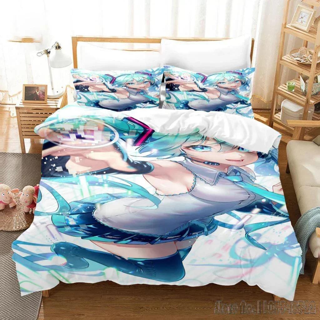 Anime Girls Hatsune Miku Weak Voice Duvet Cover Set HD Comforter Cover for Kids Bedding Sets Bedclothes Bedroom Decor