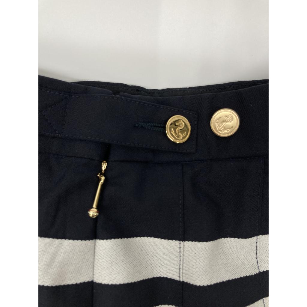 THOM BROWNE FGC402V-06146 Marineblau Uni Webware 4-Riegel Plissee Minirock Rock 38 Marineblau Gebraucht