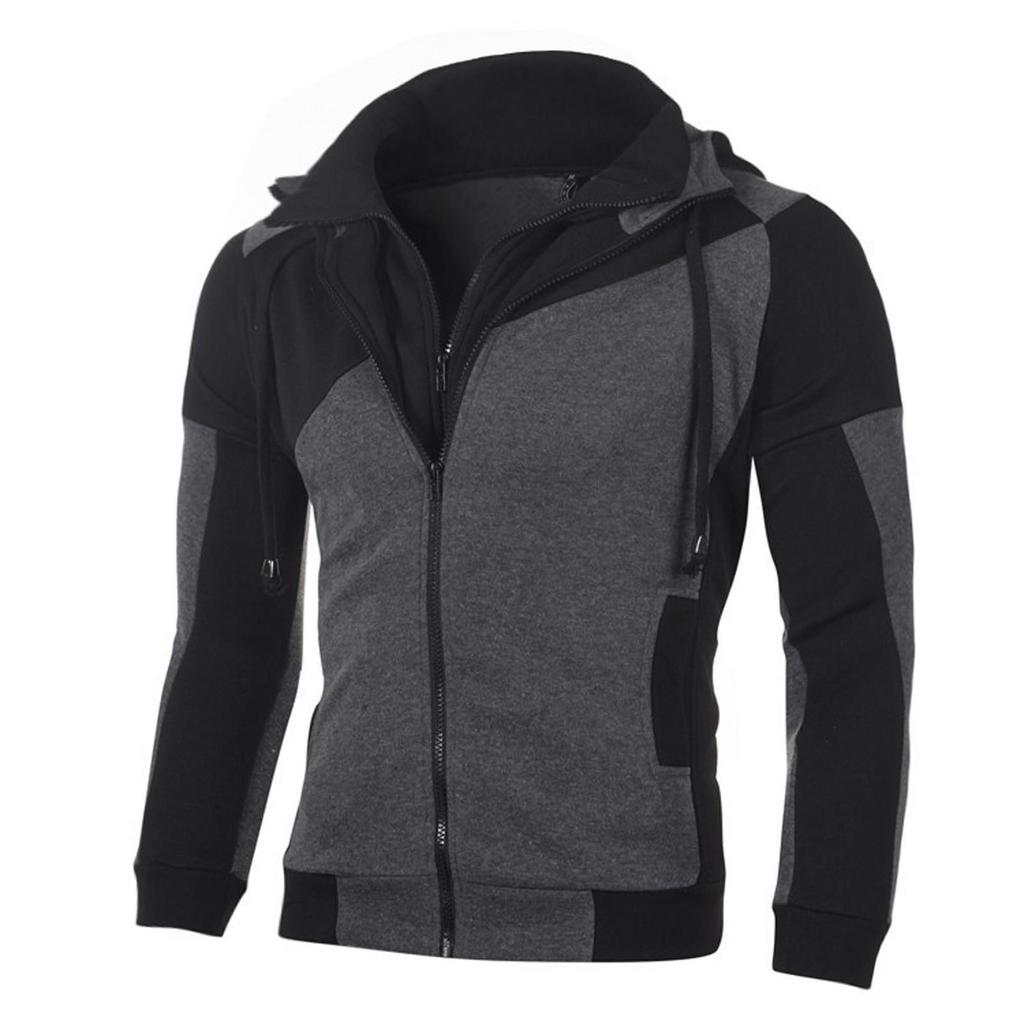 Men's Fake Two-piece Sports Sweatshirt Long Sleeve Zipper Hooded Jacket Coats