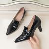 FOREADA Women Pumps Pointed Toe Thick High Heels Concise Design Ladies Fashion Shoes Spring Autumn Black 45